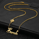 Personalized Birth Flower Chain Name Necklace Stainless Steel