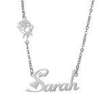 Personalized Birth Flower Chain Name Necklace Stainless Steel