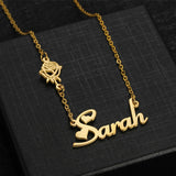 Personalized Birth Flower Chain Name Necklace Stainless Steel