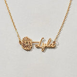 Personalized Birth Flower Name Necklace Stainless Steel for Women