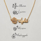 Personalized Birth Flower Name Necklace Stainless Steel for Women