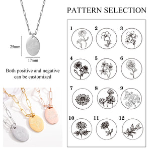 Personalized Birth Month Flower Necklace Oval Pendant