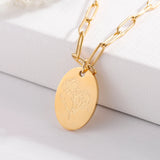 Personalized Birth Month Flower Necklace Oval Pendant