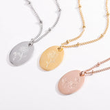 Personalized Birth Month Flower Necklace Disc Pendant Stainless Steel