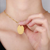 Personalized Birth Month Flower Necklace Disc Pendant Stainless Steel