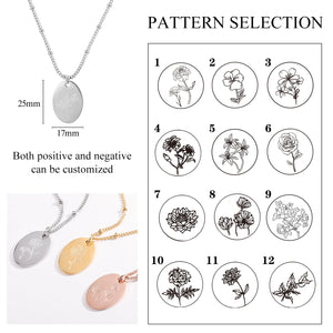 Personalized Birth Month Flower Necklace Disc Pendant Stainless Steel
