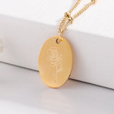 Personalized Birth Month Flower Necklace Disc Pendant Stainless Steel