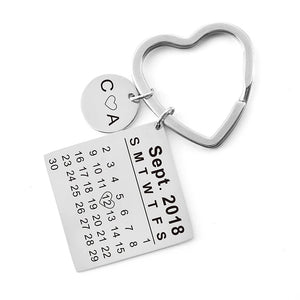 Personalized Birth Year Date Calendar Keychain Heart Keyring