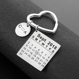Personalized Birth Year Date Calendar Keychain Heart Keyring