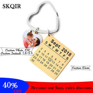 Personalized Birth Year Date Calendar Keychain Heart Keyring