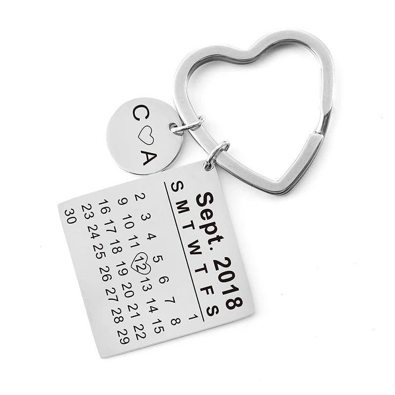 Personalized Birth Year Date Calendar Keychain Heart Keyring