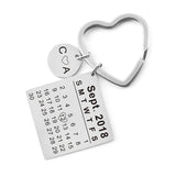 Personalized Birth Year Date Calendar Keychain Heart Keyring