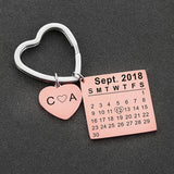 Personalized Birth Year Date Calendar Keychain Heart Keyring