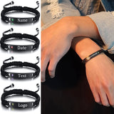 Personalized Birthstone Bracelet Engraved Name Stainless Steel Bar