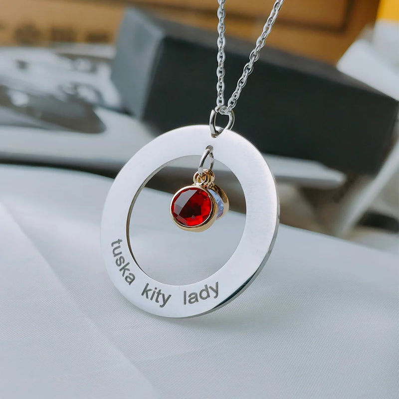 Personalized Birthstone Name Necklace Stainless Steel Pendant Necklace