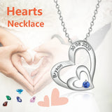 Personalized Birthstone Double Heart Necklaces for Women with Engraved Name