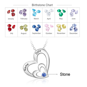 Personalized Birthstone Double Heart Necklaces for Women with Engraved Name
