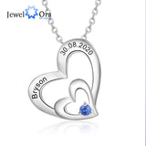 Personalized Birthstone Double Heart Necklaces for Women with Engraved Name