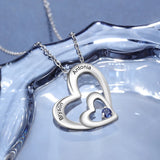 Personalized Birthstone Double Heart Necklaces for Women with Engraved Name