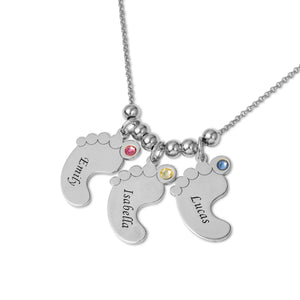 Personalized Birthstone Footprint Name Necklace for Family