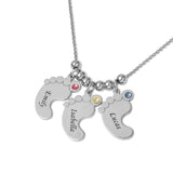 Personalized Birthstone Footprint Name Necklace for Family