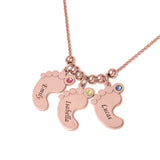 Personalized Birthstone Footprint Name Necklace for Family