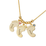 Personalized Birthstone Footprint Name Necklace for Family