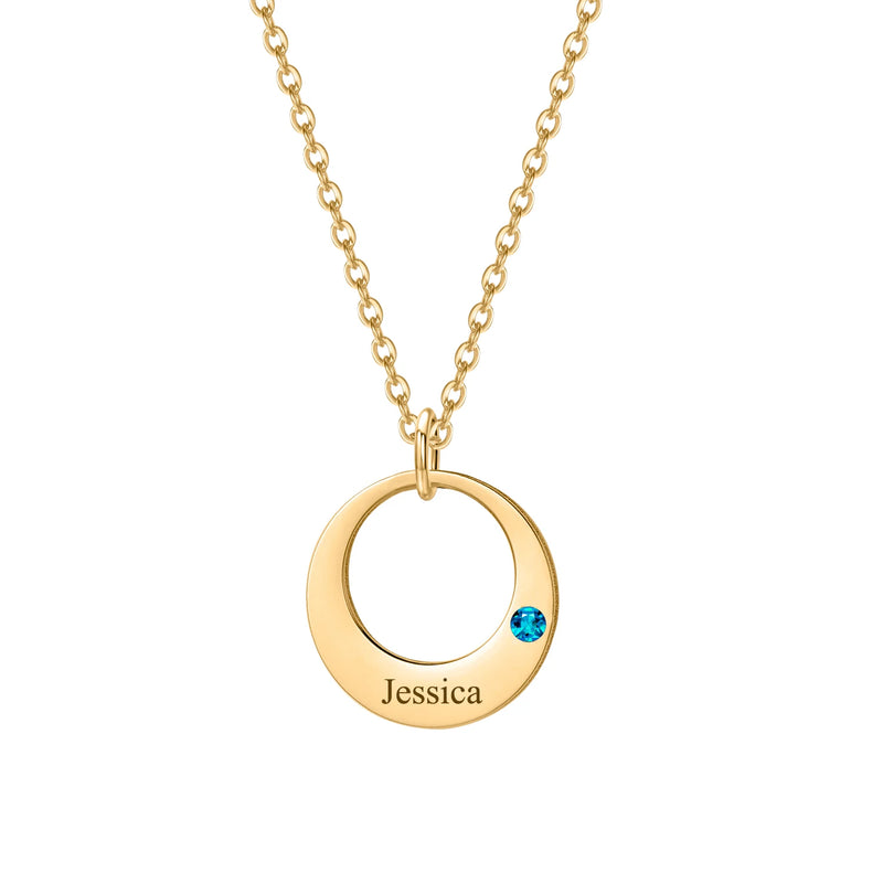 Custom Birthstone Name Necklace for Mom - Stainless Steel Round Charm Jewelry