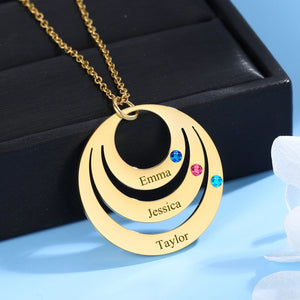 Custom Birthstone Name Necklace for Mom - Stainless Steel Round Charm Jewelry