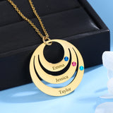 Custom Birthstone Name Necklace for Mom - Stainless Steel Round Charm Jewelry