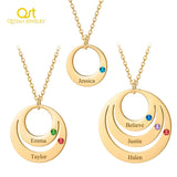 Custom Birthstone Name Necklace for Mom - Stainless Steel Round Charm Jewelry