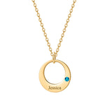 Custom Birthstone Name Necklace for Mom - Stainless Steel Round Charm Jewelry