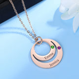 Custom Birthstone Name Necklace for Mom - Stainless Steel Round Charm Jewelry