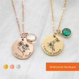 Personalized Birthstone Necklace Gift for Mom Grandma Flower Jewelry