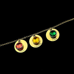 Personalized Birthstone Pendant with Engraved 1-3 Names Necklace for Women