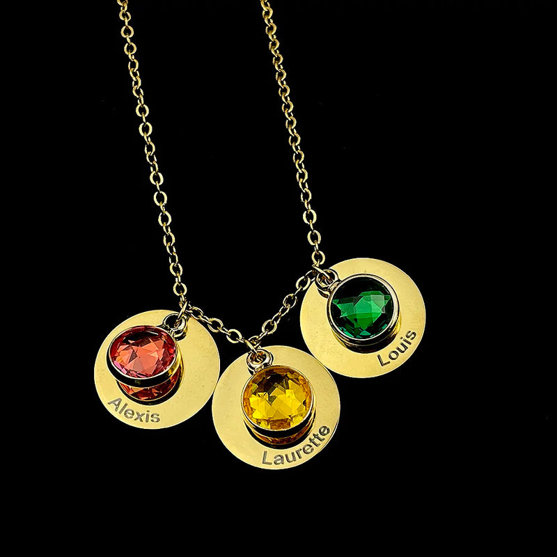 Personalized Birthstone Pendant Necklace with Engraving
