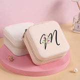Personalized Letters Leather Storage Zipper Portable Jewelry Box