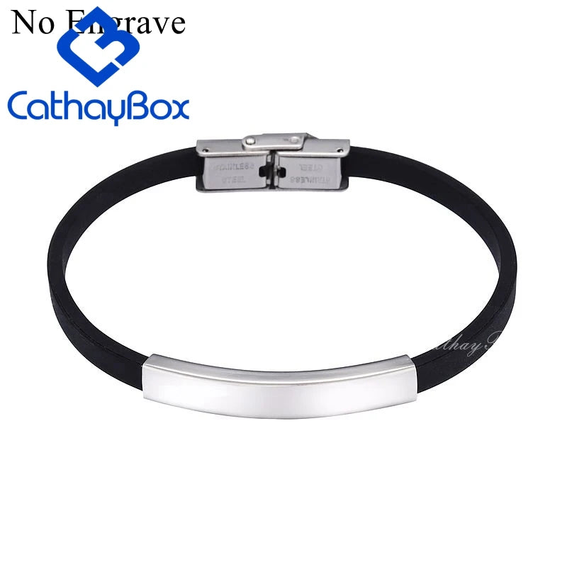 Personalized Silicone Bracelet Engraved Name Rubber Wristband Men Jewelry