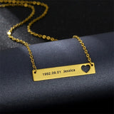 Custom Engraved Bar Pendant Necklace Stainless Steel Name Plate Jewelry