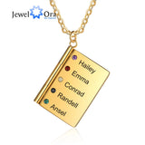 Personalized Book Pendant Necklace with Birthstones for Family