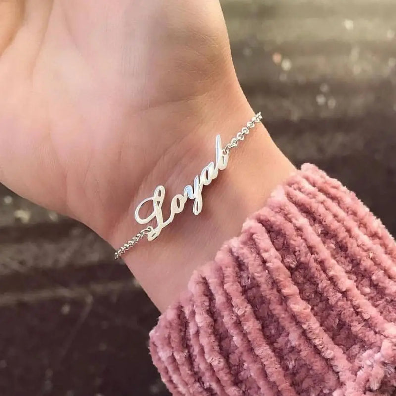 Personalized Name Bracelet for Women - Engraved Handwriting Charms Bangle