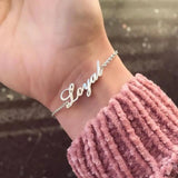 Personalized Name Bracelet for Women - Engraved Handwriting Charms Bangle