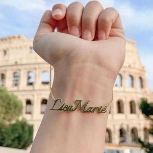 Personalized Name Bracelet for Women - Engraved Handwriting Charms Bangle