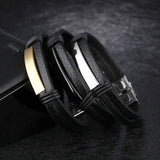 Custom Stainless Steel Bracelet for Men Engraved Name Leather Bangle 3 Colors
