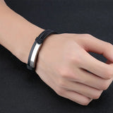 Custom Stainless Steel Bracelet for Men Engraved Name Leather Bangle 3 Colors
