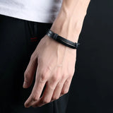 Custom Stainless Steel Bracelet for Men Engraved Name Leather Bangle 3 Colors