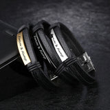 Custom Stainless Steel Bracelet for Men Engraved Name Leather Bangle 3 Colors