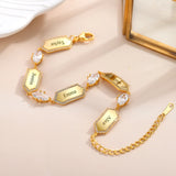 Personalized Diamond Family Names Bracelet Stainless Steel Engraved Gift