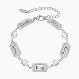 Personalized Diamond Family Names Bracelet Stainless Steel Engraved Gift