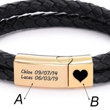 Men's Personalized Leather Bracelet with Stainless Steel Magnet Buckle